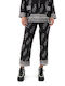 Women's Fabric Trousers with Elastic Straight Line Ecru-black