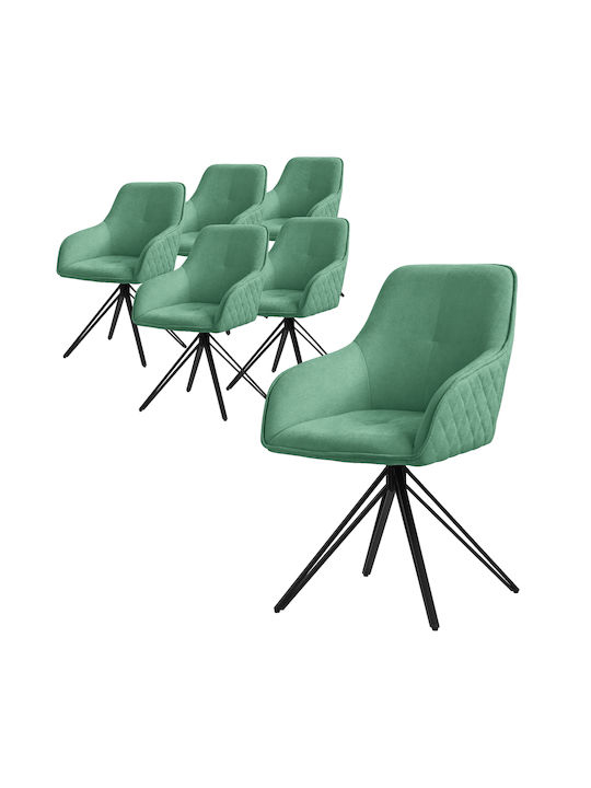 Dining Room Fabric Armchair Green 6pcs