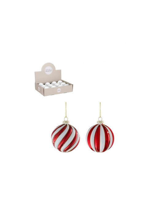 Red and White Glass Ball Ornament, 2 designs, 8cm