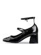 Synthetic Leather Black Heels with Strap