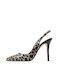 Patent Leather Brown High Heels with Strap Animal Print Slingback