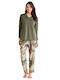 Penye Mood Winter Damen Pyjama-Set Grün