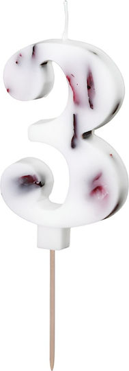 PartyDeco Birthday Candle Number "3" in White Color SCU13-3