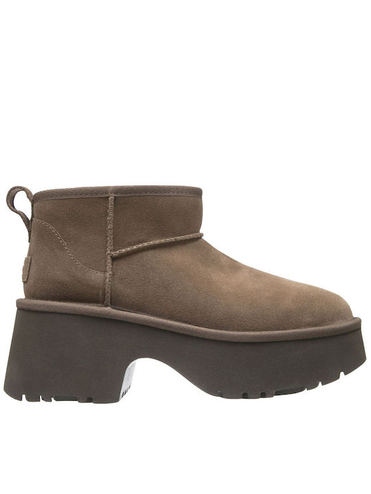 Ugg Australia Δερμάτινα Γυναικεία Μποτάκια με Γούνα Καφέ