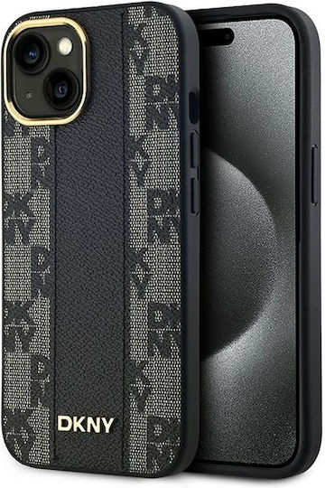 DKNY Leather Checkered Mono Pattern Magsafe Umschlag Rückseite Synthetisches Leder / Leder / Kunststoff Schwarz (iPhone 15)