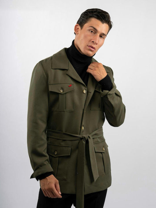 Dezign Men's Half Coat Khaki