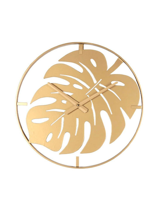 Wall Clock Gold Round Plate Monstera 40x3.5cm 6/box 15-94235
