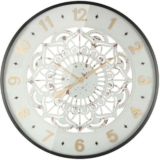 Marhome Wanduhr Schwarz Weiß Rund Durchbrochenes Motiv Glas & Zahlen Φ80x6cm 2/Box 15-94278