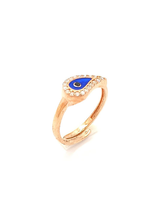 PS Silver Ring with Zircon & Enamel made of Silver Gold Plated