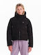 Women's Crop Puffer Jacket for Winter with Hood Black