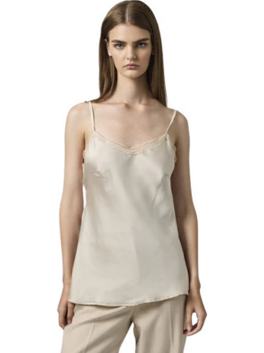 Women's Blouse Satin with Straps & V Neckline Vanilla