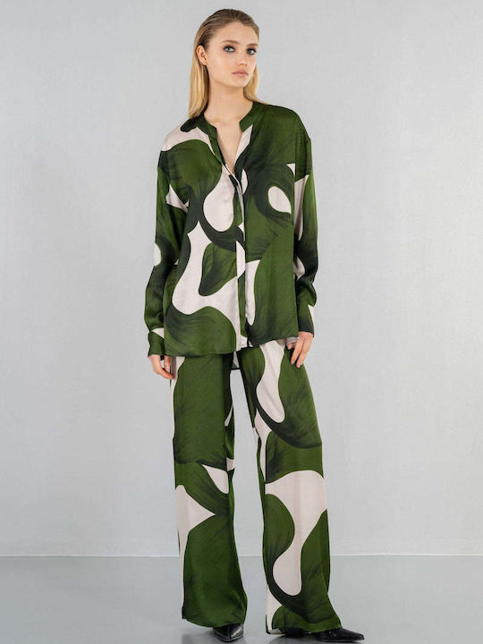Women's Fabric Trousers with Elastic Green