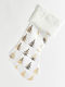 Christmas Decorative Fabric White Socks with Tree L53xW26xH16cm