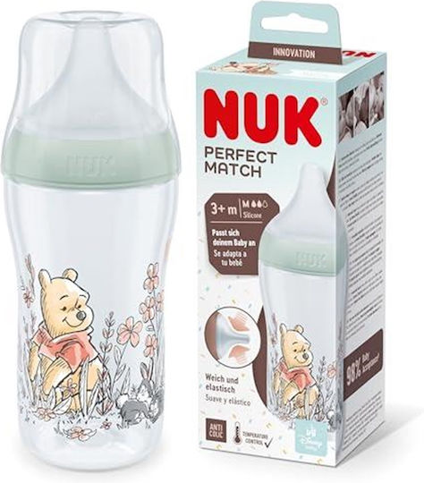 Nuk Пластмасово Бебешко Шише Winnie Pooh Perfect Match Против Колики със Силиконов Биберон за 3+ месеци Multicolour 260мл
