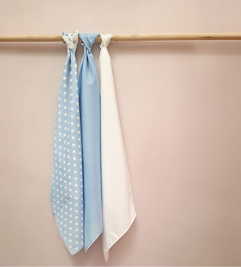 Mother Baby Swaddle Wraps Sky Blue with White Light Blue 75x85cm. 3pcs
