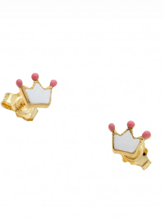 Polytimo Kids Earrings Studs Crowns from Gold 14K