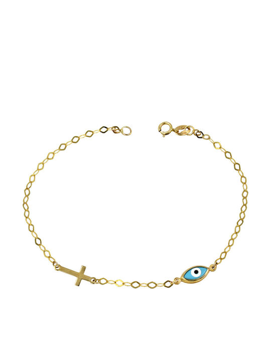 Roloi Kaliamanis Kids Bracelet from Gold 9K with Σταυρό & Evil Eye