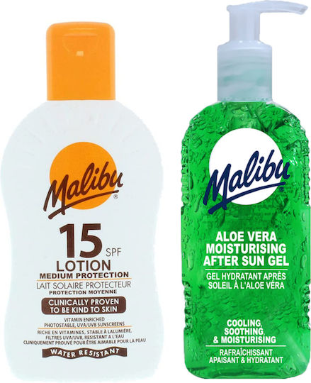 Malibu SPF15 Wasserdichter Balsam 200ml + Aloe After Sun Gel 200ml