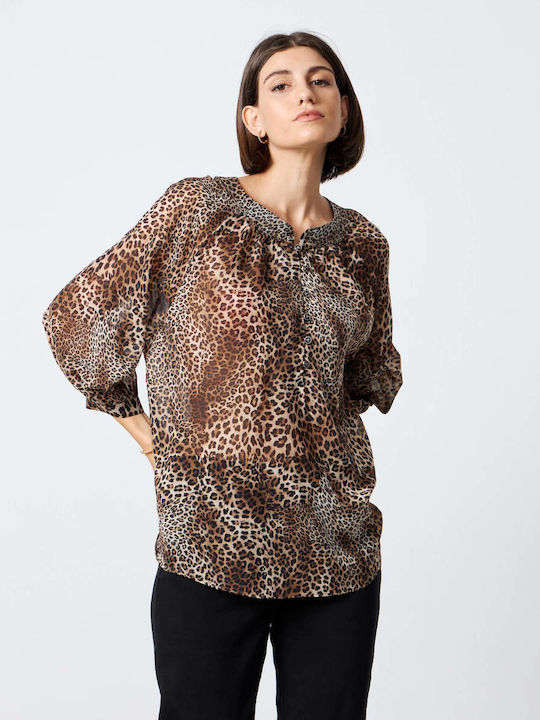 8180 Women's Blouse with 3/4 Sleeve Animal Print Leopard