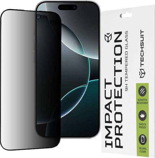 Techsuit 111d Privacy Vollkleber Privatsphäre Vollflächig gehärtetes Glas Schwarz (iPhone 17 / 17 Pro / 16 Pro)