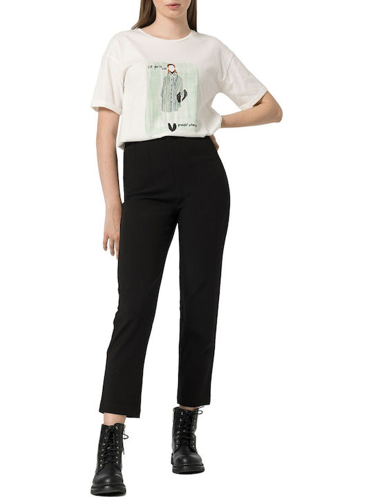 Women's High-waisted Fabric Capri Trousers Slim Fit Black