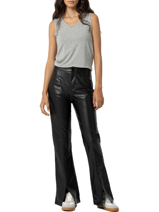 Damen Hoch tailliert Stoff Hose Schlag Black