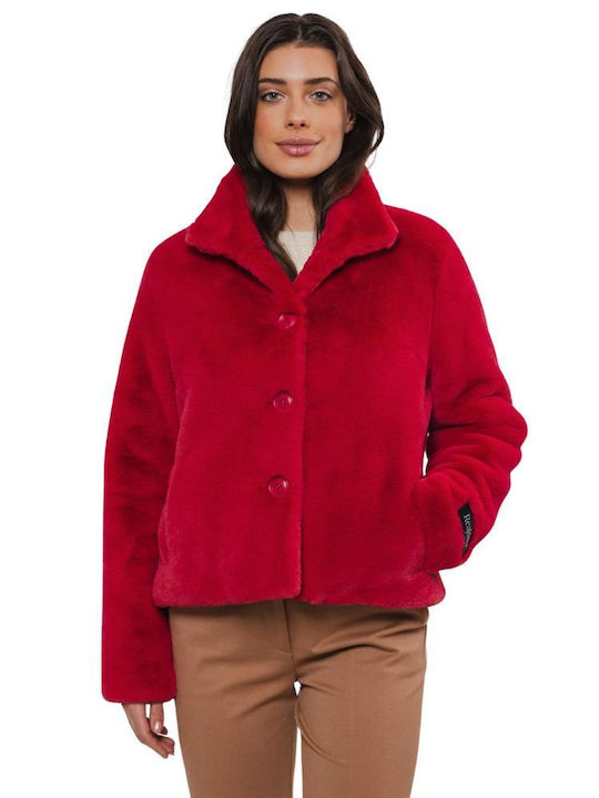 Women's Short Lifestyle Jacket for Winter Red Berry