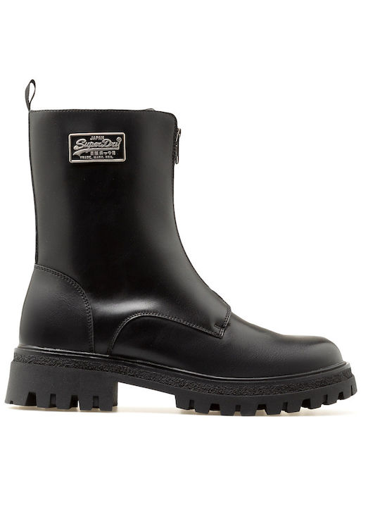 Superdry Leder Damen Knöchelstiefel Schwarz