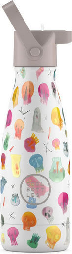 Cool Bottles Crazy Skulls Stainless Steel Kids Water Bottle with Straw Multicolour 260ml