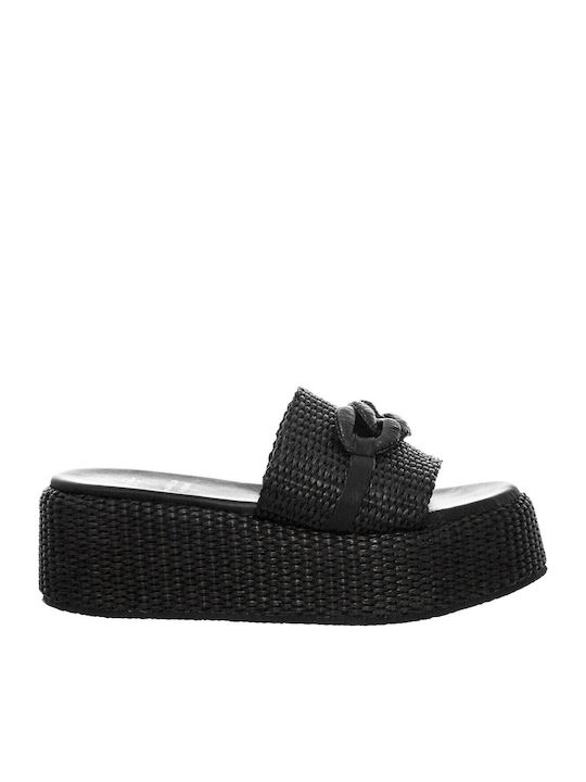 Δερμάτινα Γυναικεία Σανδάλια Flatforms Μαύρα