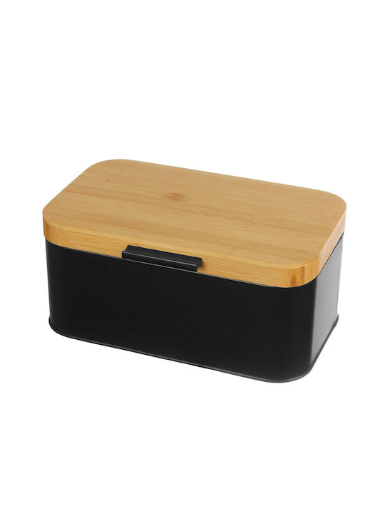 Steel Bread Box Wooden Lid 2741 Black