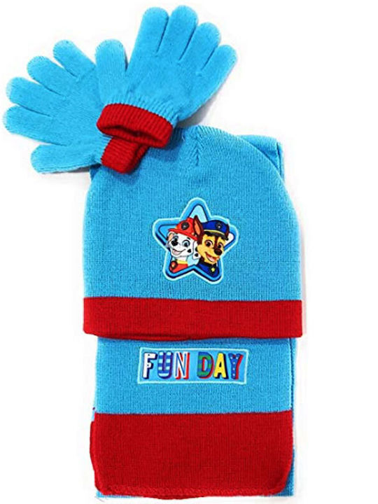 Kids Beanie Set with Scarf & Gloves Knitted Light Blue