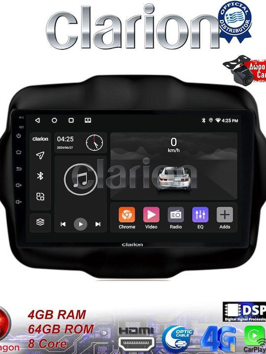 Clarion Sistem Audio Auto pentru Jeep Renegade 2014> (Bluetooth/USB/WiFi/GPS/Apple-Carplay/Android-Auto) cu Ecran Tactil 9"