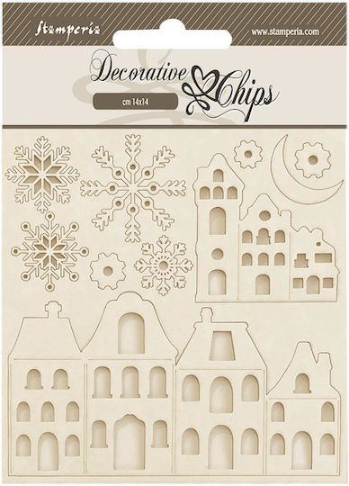 Stamperia Καρτέλα 14x14cm Ξύλινα Διακοσμητικά Christmas Cozy Houses