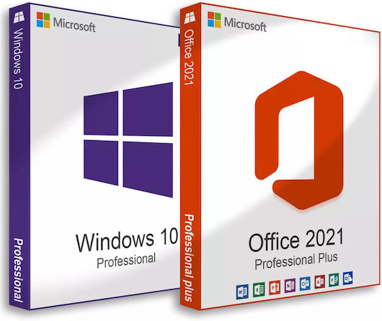 Microsoft Windows 10 Pro + Office 2021 Pro Plus Medialess Add-on Ελληνικά