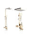 Rainfall Shower Column Chrome Finish Dual Handle Control Adjustable Height Brushed Gold
