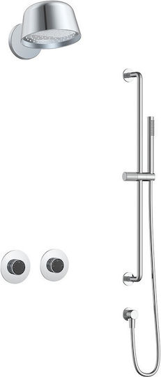 Sparke Built-in Mixer, Hand Shower & Shower Head Set for Shower 2 Exits Silver
