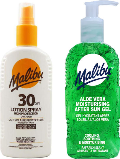 Malibu Spf30 Waterproof Spray 200ml + Aloe After Sun Gel 200ml