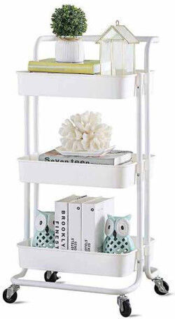 Homestyle Metallic 3-Tier White Food Rack With Wheels Homestyle Metallic 3-Tier White Food Rack With Wheels