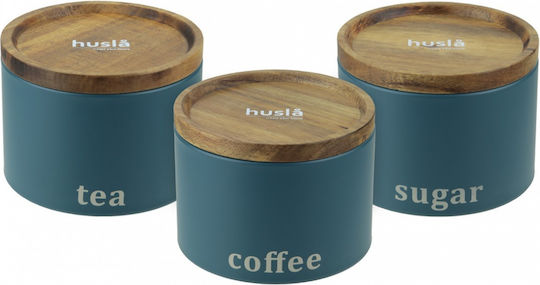 Husla Set of 3 Coffee Tea Sugar Storage Boxes with Lid Stainless Steel Grey 9x13cm 3 Pieces