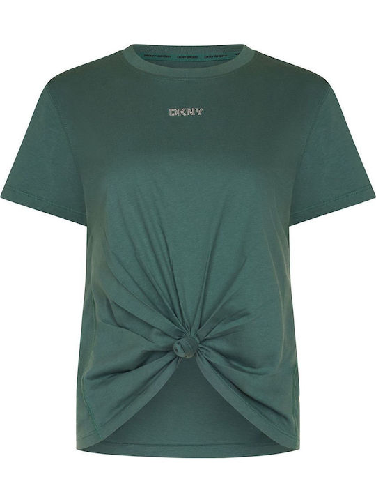 DKNY Logo Women's Blouse Cotton Short Sleeve Green