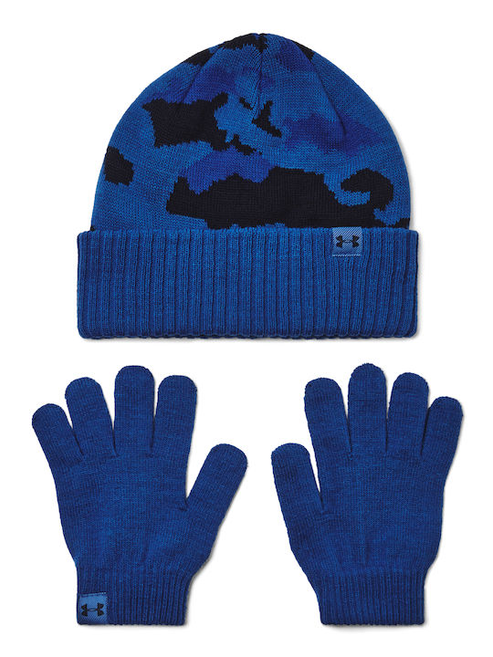 Under Armour Set Căciuliță Cu Mănuși Tricotată Albastră