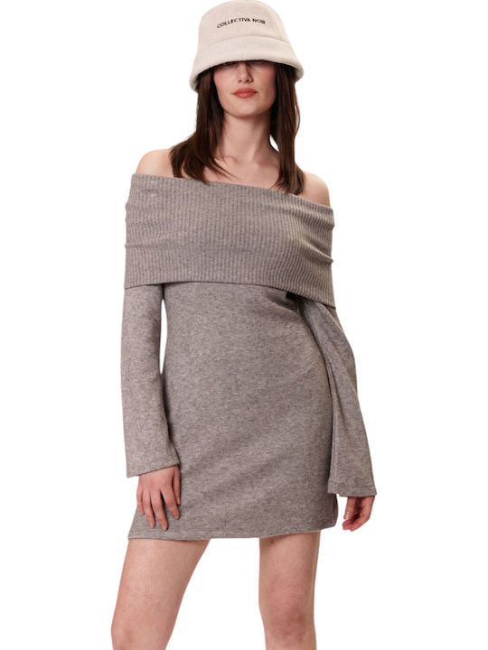 Rochie Mini Tricotată Gri Maro