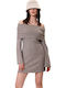 Rochie Mini Tricotată Gri Maro