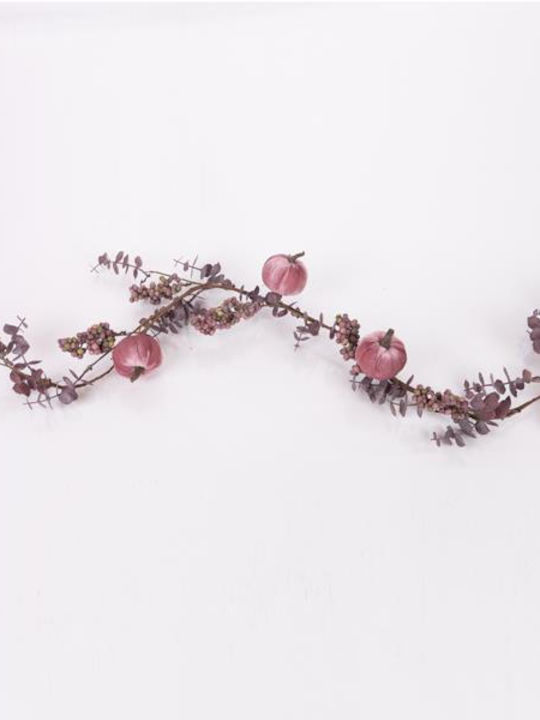 Eurolamp Christmas Fabric Decorative Branch 120cm with Pink Velvet Pumpkins