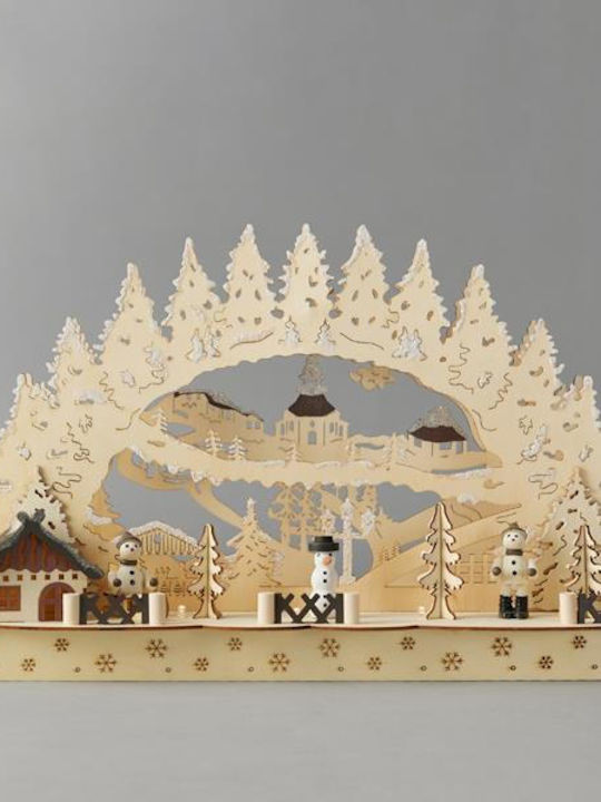 Eurolamp Christmas Illuminated Decorative Wooden Village Brown with Battery 45x30x12.5cm.
