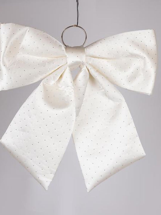 White Bow with Crystals 44cm