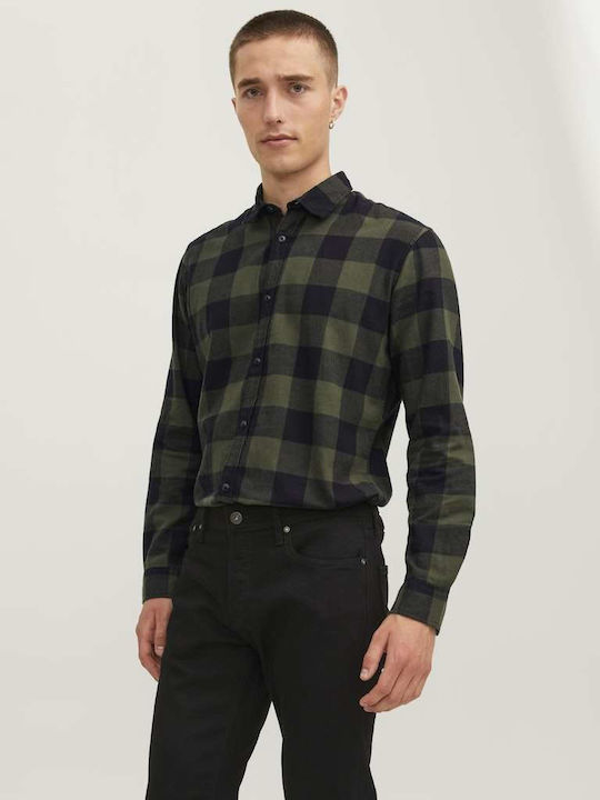 Long-sleeved Cotton Shirt Checked Brown