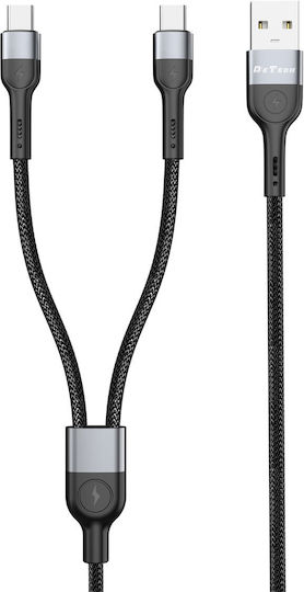 Braided Cablu USB la Type-C cu mai multe porturi 2.4A Negru 1m (40517)