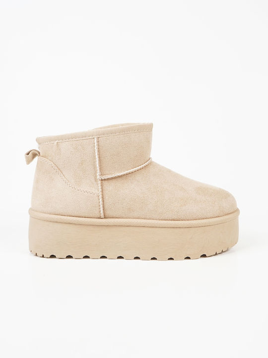 Suede Women's Ankle Boots with Fur Beige